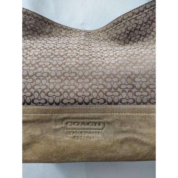 Coach Signature Brown Canvas Suede Hobo Shoulder Bag - Picture 6 of 16